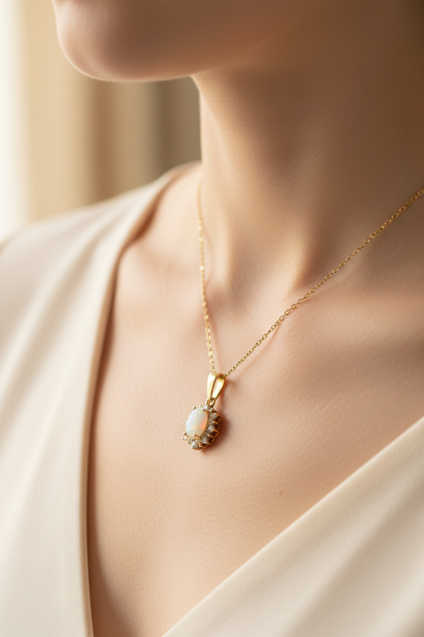 Opal Yellow Plated on Silver Cz Pendant and Chain