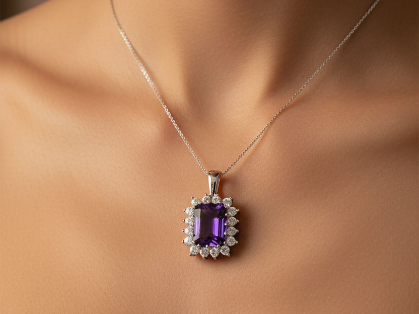 9 CT White Gold Amethyst Pendant