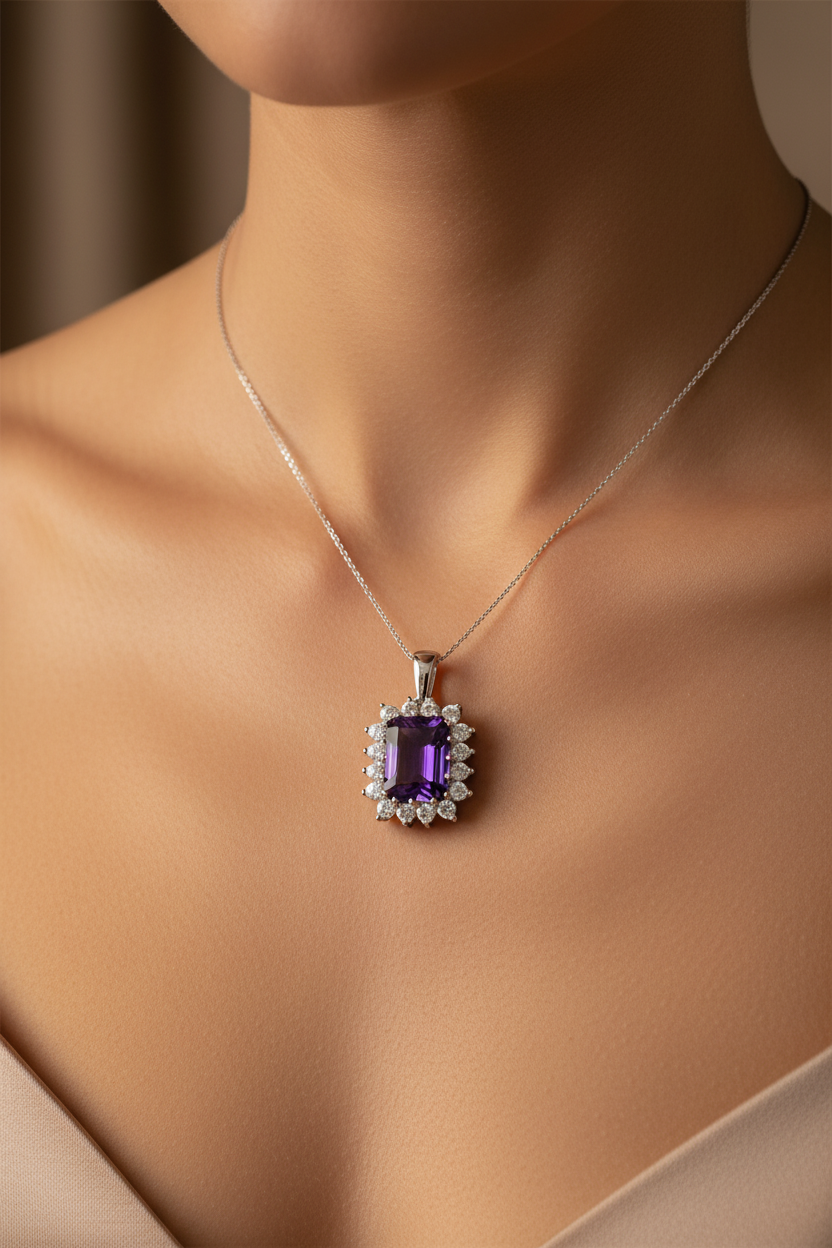 9 CT White Gold Amethyst Pendant