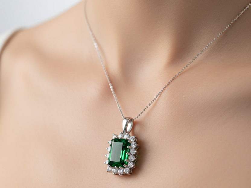 9 CT White Gold Emerald Pendant