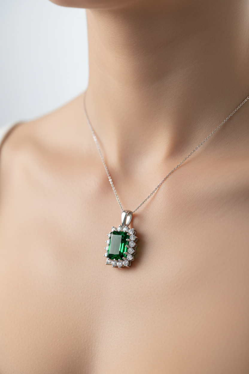 9 CT White Gold Emerald Pendant