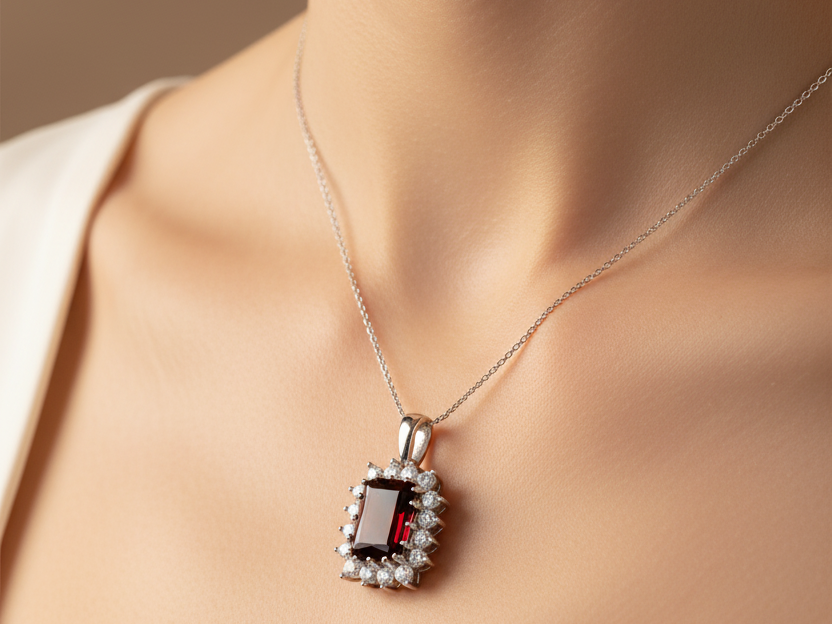 9 CT White Gold Garnet Pendant