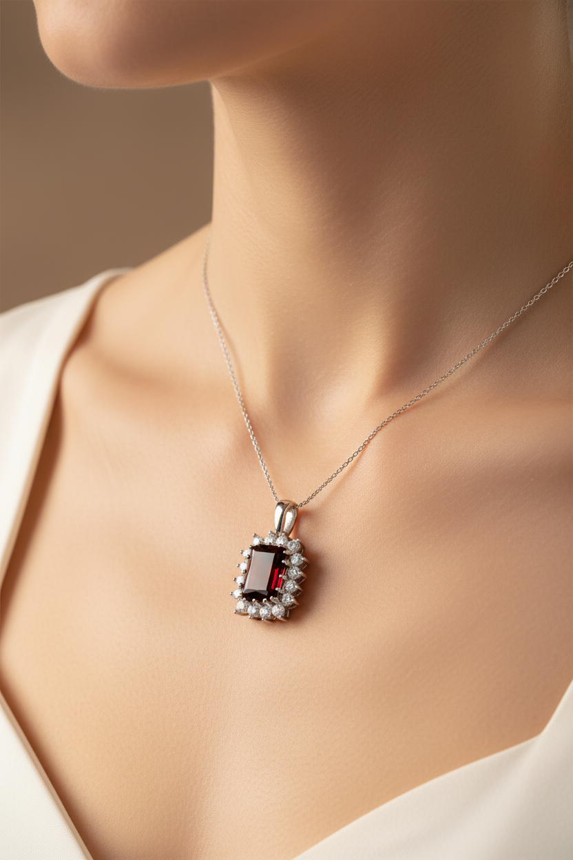 9 CT White Gold Garnet Pendant