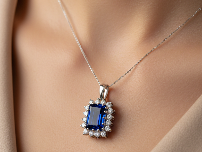 9 CT White Gold Sapphire Pendant