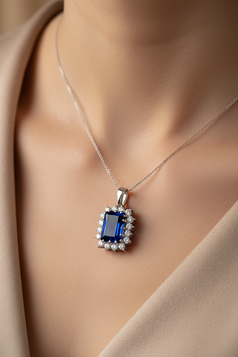 9 CT White Gold Sapphire Pendant