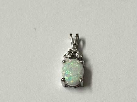 9 CT White Gold Opal And White Cz Pendant
