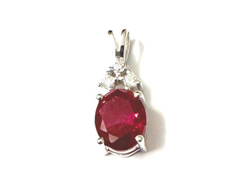 9 CT White Gold Ruby And White Cz Pendant