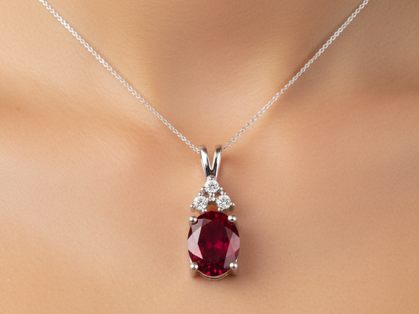 9 CT White Gold Ruby And White Cz Pendant