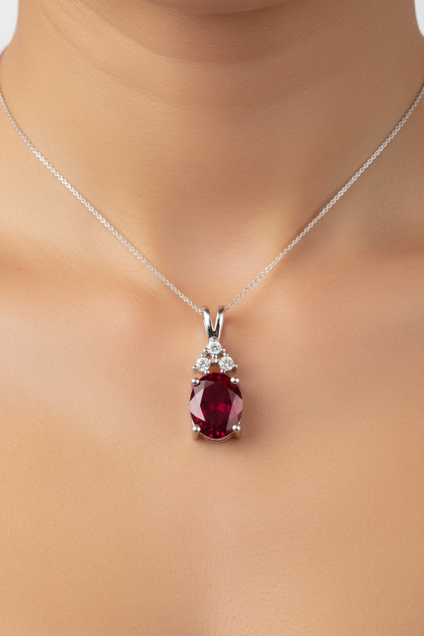 9 CT White Gold Ruby And White Cz Pendant