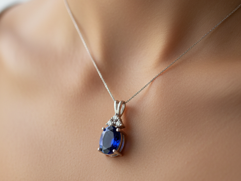 9 CT White Gold Sapphire And White Cz Pendant