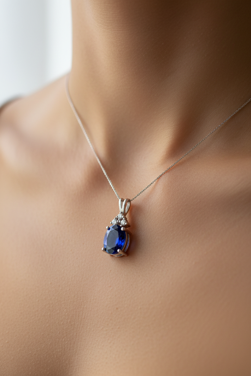 9 CT White Gold Sapphire And White Cz Pendant
