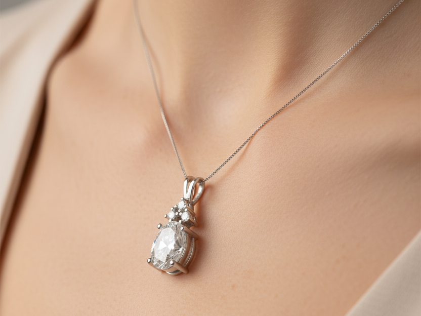 9 CT White Gold Cz Pendant