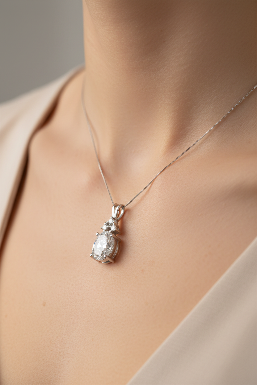 9 CT White Gold Cz Pendant