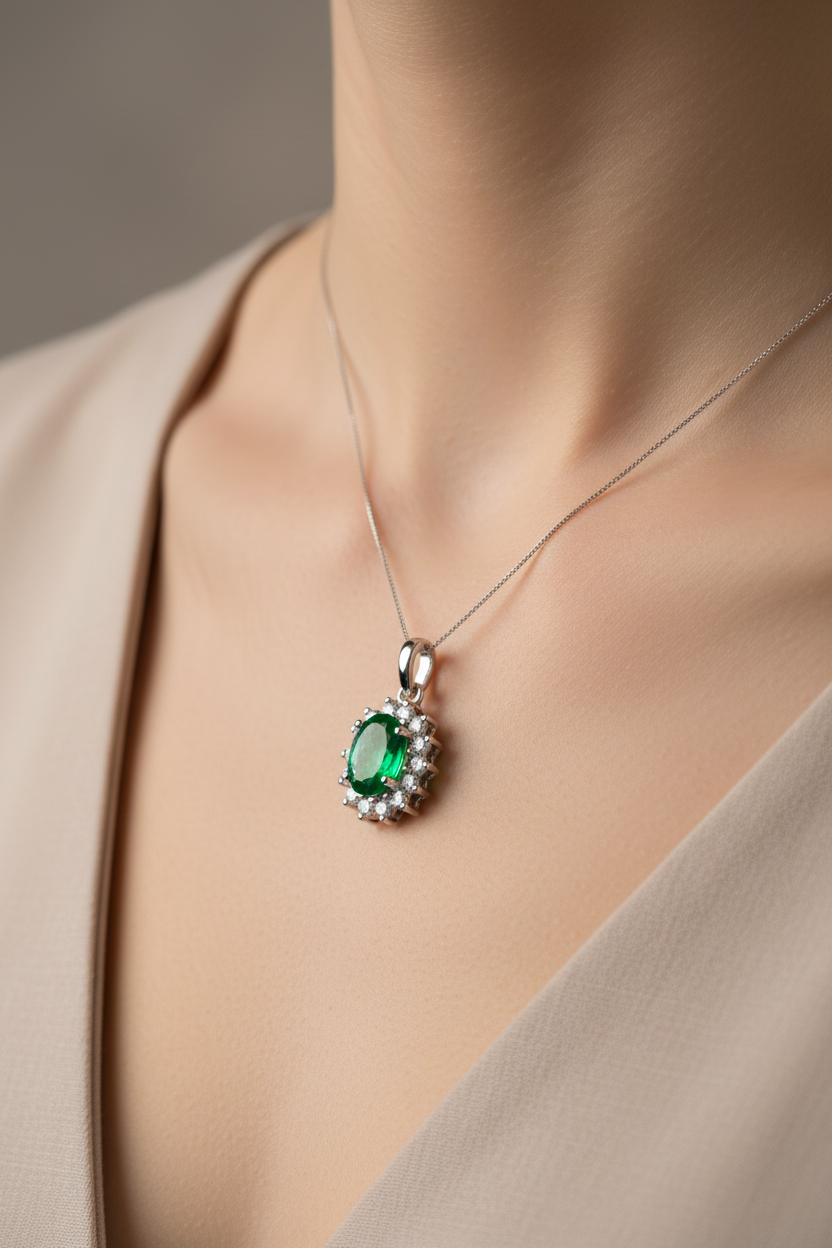 9 CT White Gold Pendant Chained