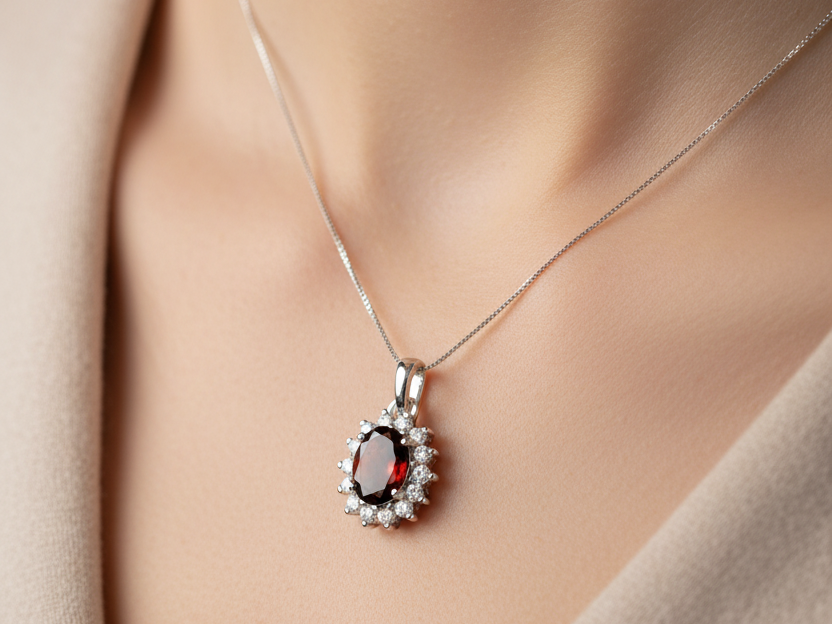 9 CT White Gold Garnet Pendant