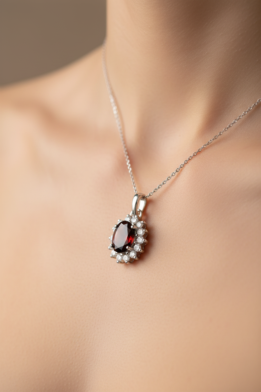 9 CT White Gold Garnet Cz Earring.6X4