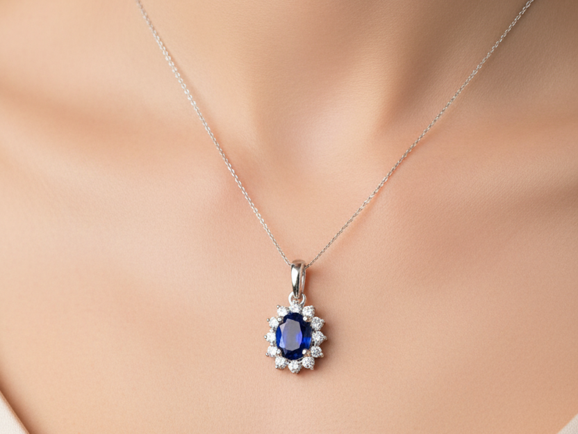 9 CT White Gold Sapphire Cz Pendant.