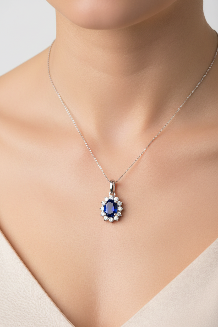9 CT White Gold Sapphire Cz Pendant.