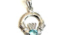9CT White Gold Aqua Birthstone Claddagh Pendant.