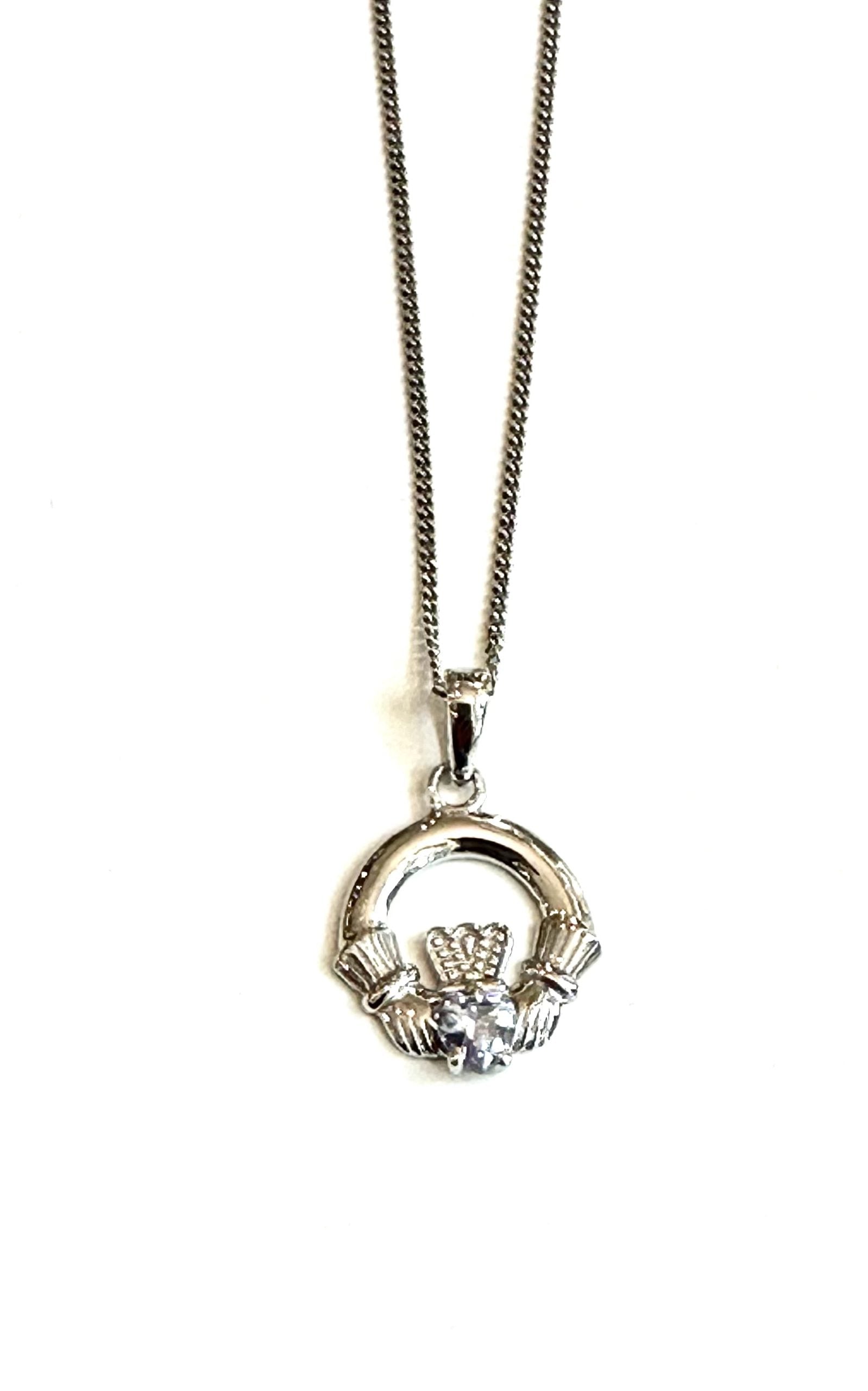9CT White Gold Alexandrite Birthstone Claddagh Pendant.