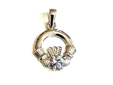 9CT White Gold Alexandrite Birthstone Claddagh Pendant.