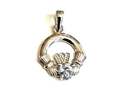 9CT White Gold Alexandrite Birthstone Claddagh Pendant.