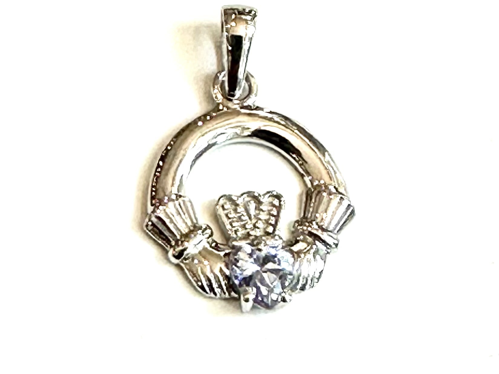 9CT White Gold Alexandrite Birthstone Claddagh Pendant.