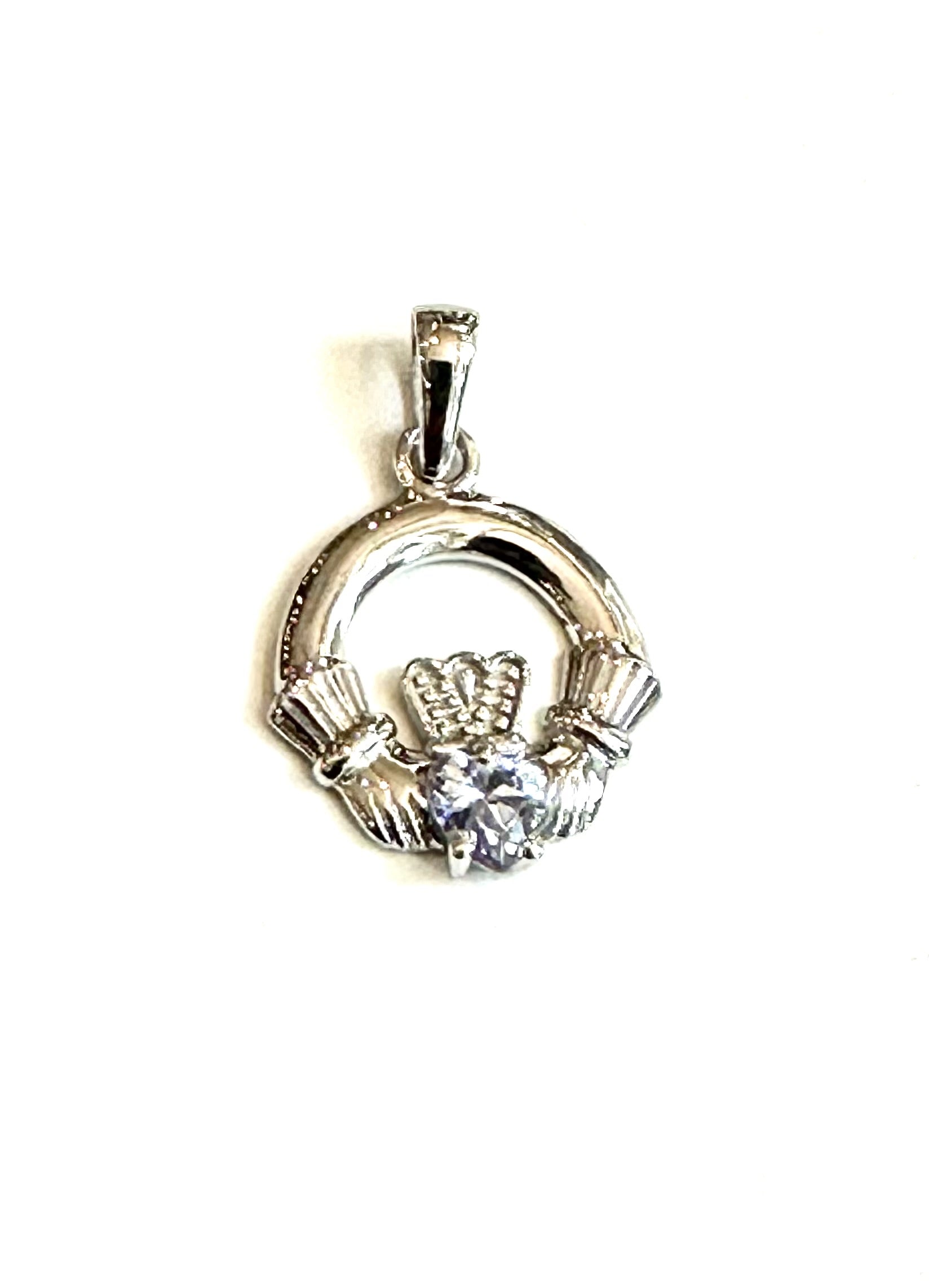 9CT White Gold Alexandrite Birthstone Claddagh Pendant.