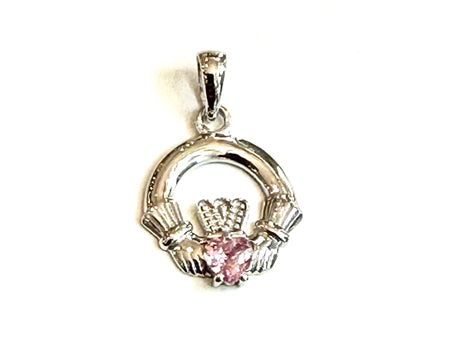 Claddagh October  BirthStone Pendant Rodium