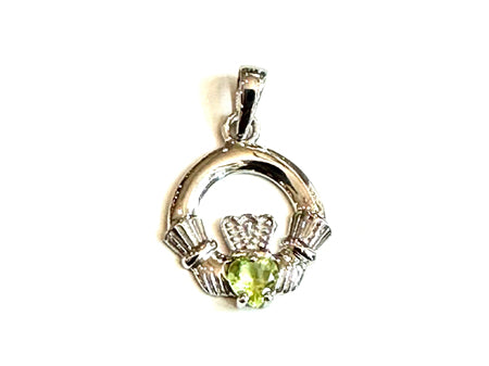 9CT White Gold Peridot Birthstone Claddagh Pendant