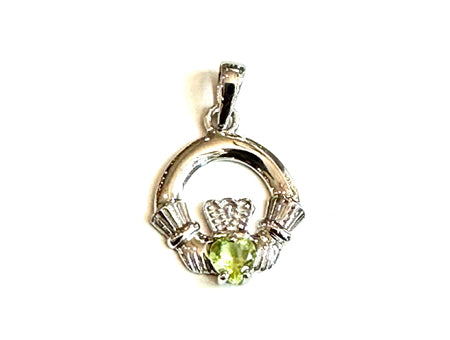 9CT White Gold Peridot Birthstone Claddagh Pendant