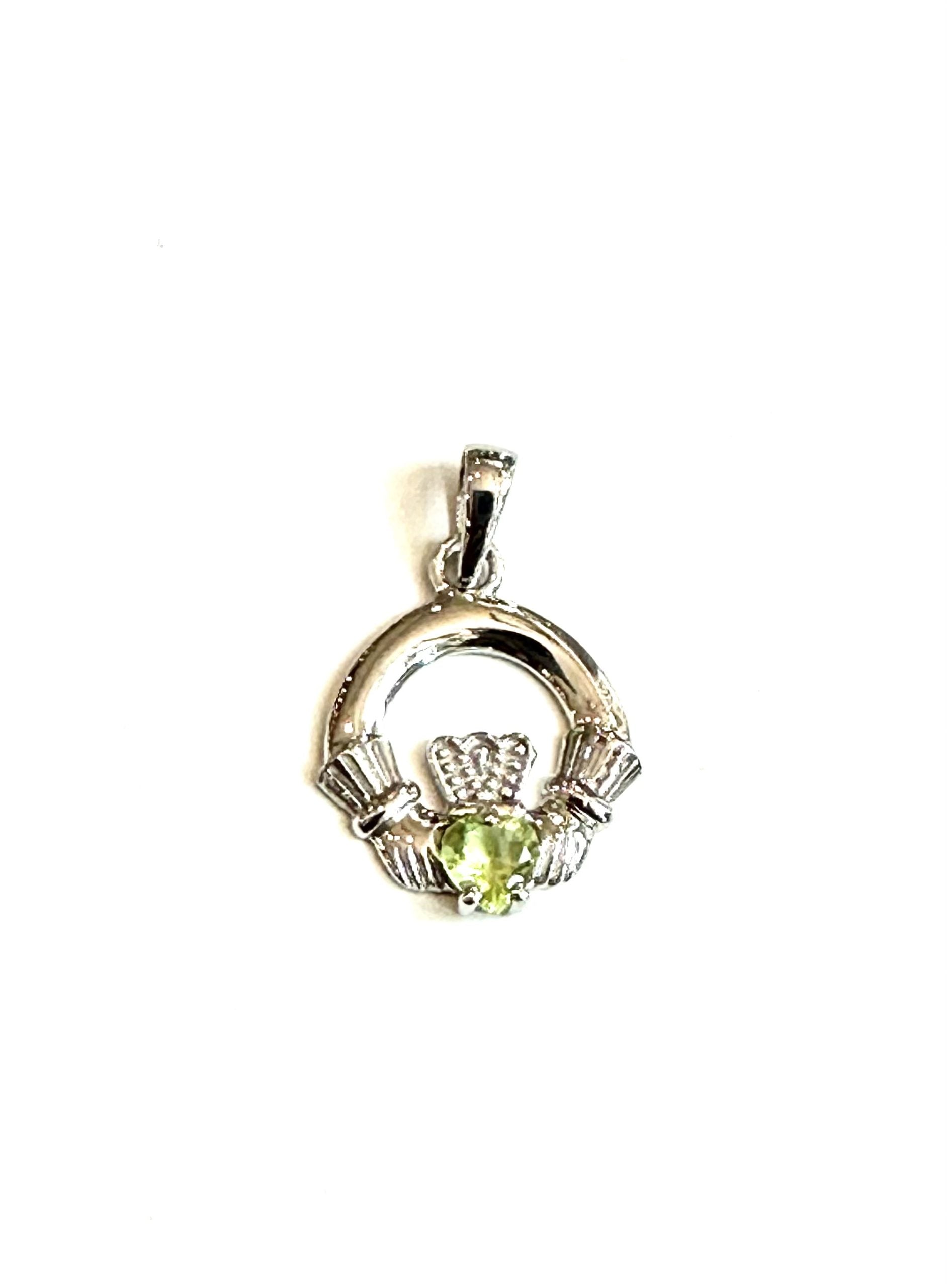 9CT White Gold Peridot Birthstone Claddagh Pendant