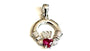 Claddagh Ruby July BirthStone Pendant Rodium