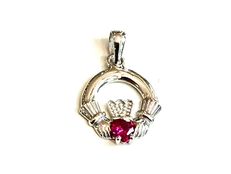 9CT White Gold Ruby Birthstone Claddagh Pendant