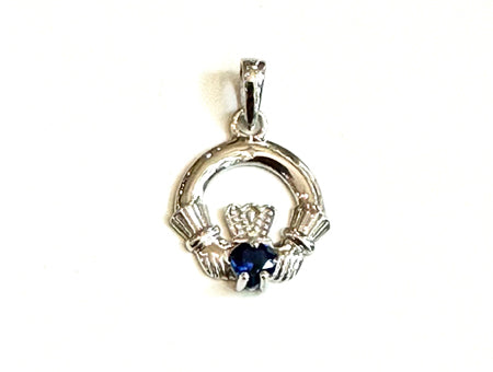 9CT White Gold Sapphire Birthstone Claddagh Pendant