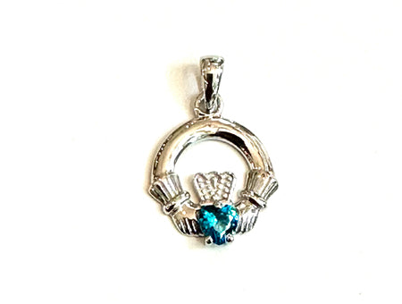 Claddagh December BirthStone Pendant Rodium
