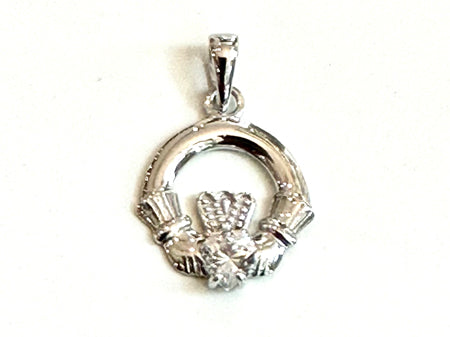 Claddagh White April BirthStone Pendant Rodium