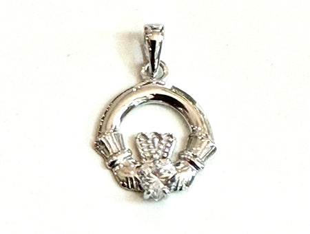 Claddagh White April BirthStone Pendant Rodium