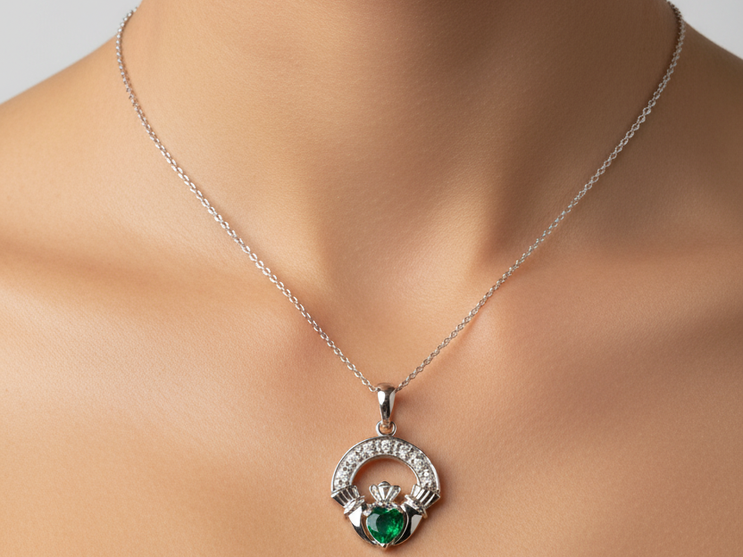 9CT White Gold Claddagh Pendant. 1.15