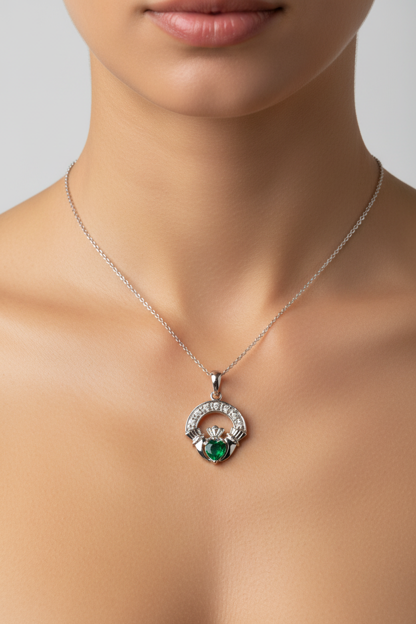 9CT White Gold Claddagh Pendant. 1.15