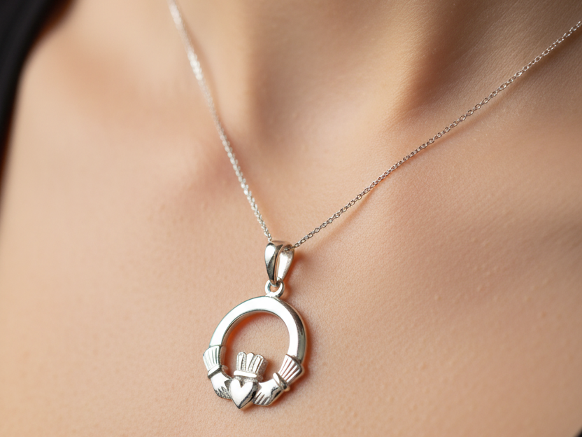 9CT White Gold Claddagh Pendant 0.70gms