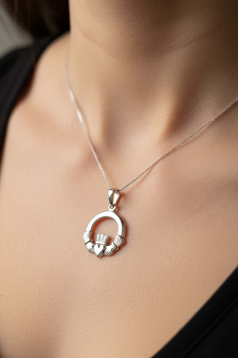 9CT White Gold Claddagh Pendant 0.70gms