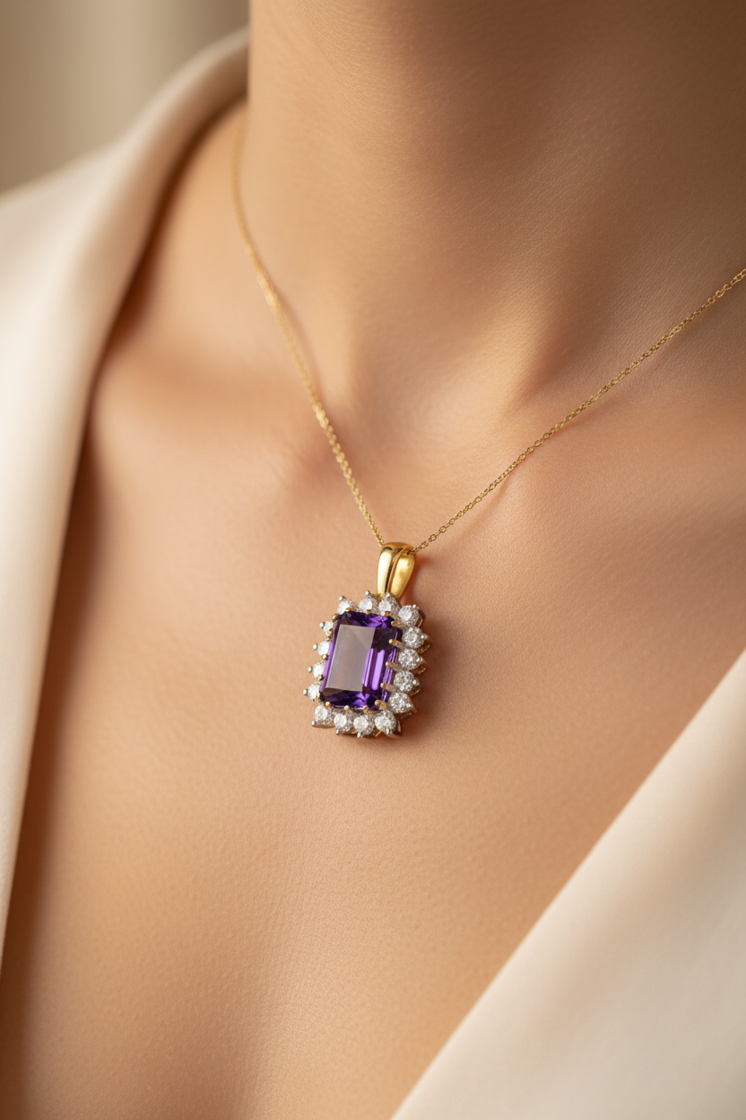 9 CT Yellow Gold Amethyst Earring