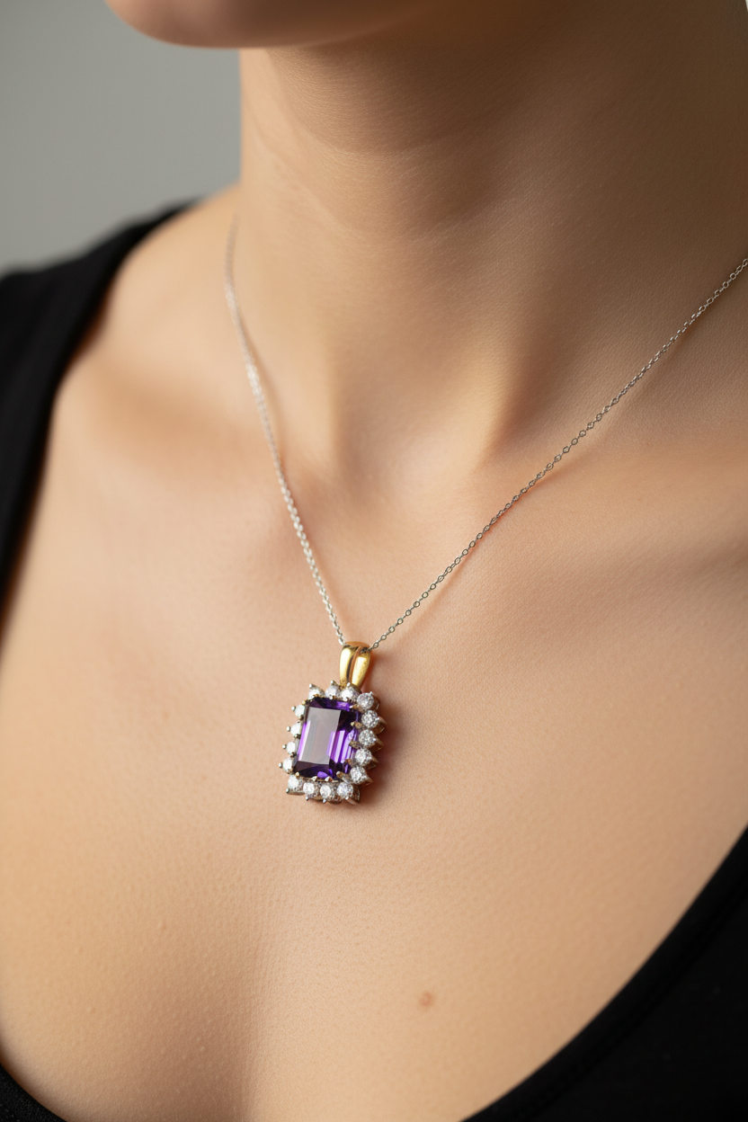 9 CT Yellow Gold Amethyst Pendant