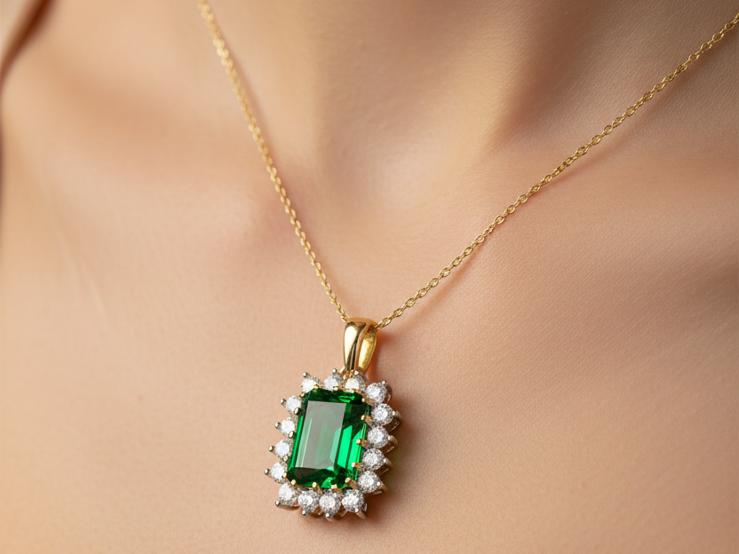 9 CT Yellow Gold Emerald Pendant