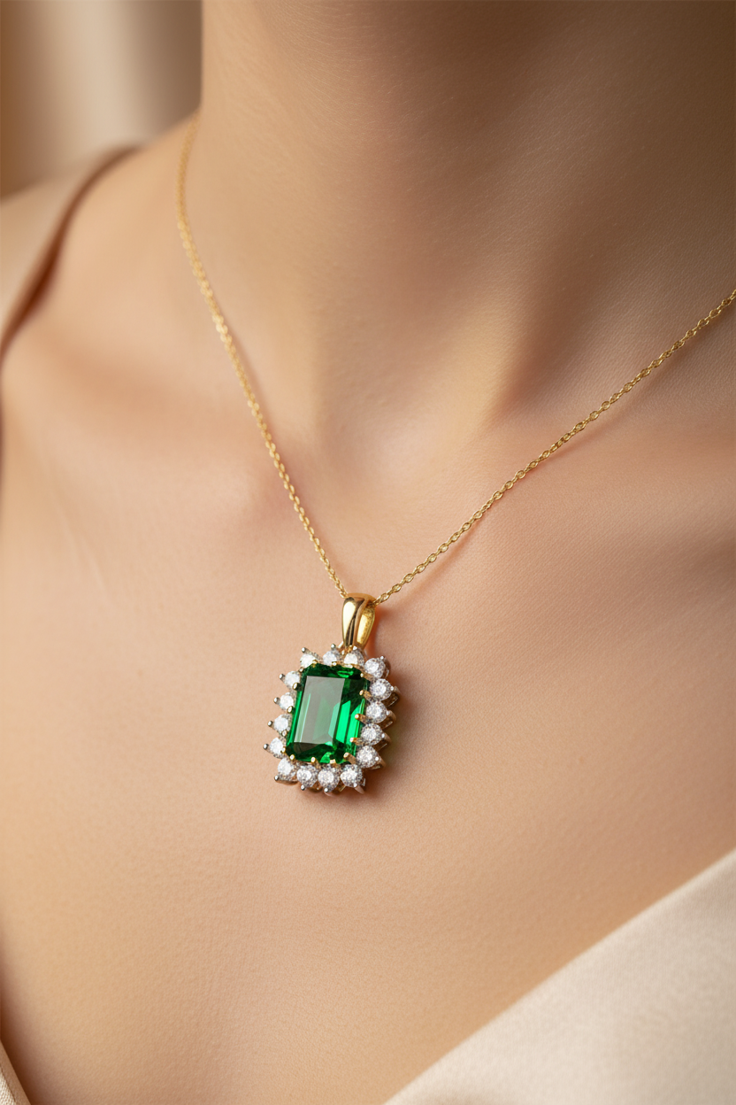 9 CT Yellow Gold Emerald Pendant
