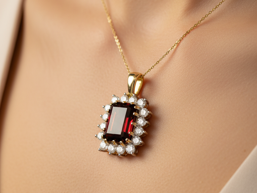 9 CT Yellow Gold Garnet Pendant