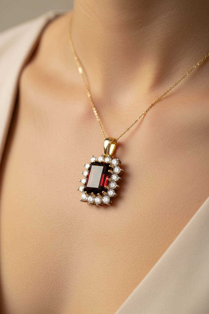 9 CT Yellow Gold Garnet Pendant