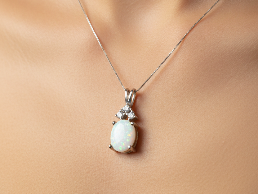 9 CT Yellow Gold Opal And White Cz Pendant