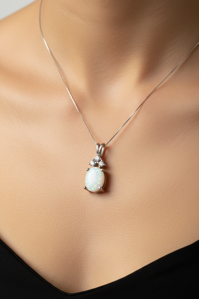 9 CT Yellow Gold Opal And White Cz Pendant